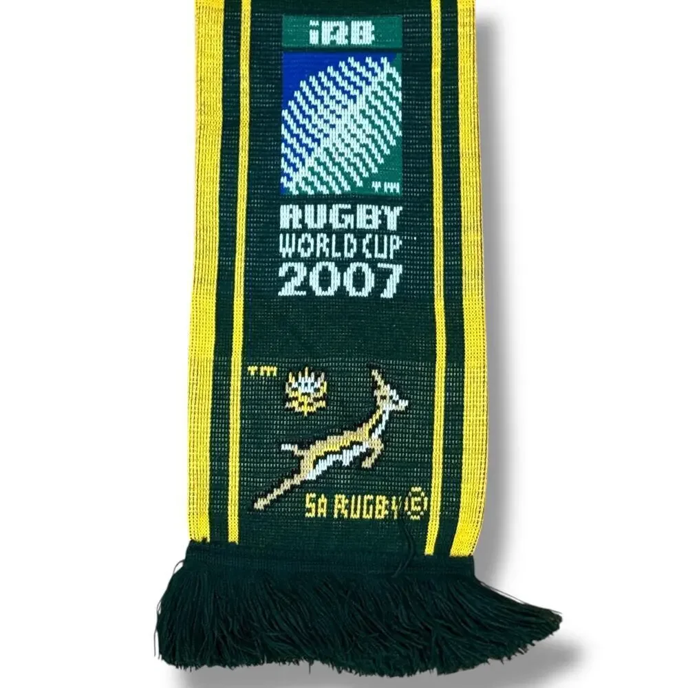 Retro Sprongoboks South Africa Rugby Scarf 2007 Rugby World Cup Green Knit